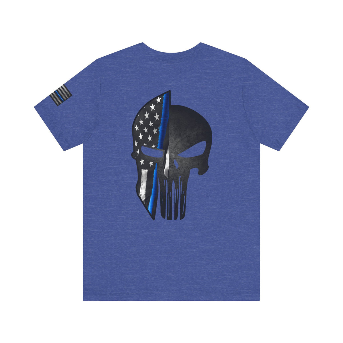 Grunge Spartan Helmet Thin Blue Line American Flag T-Shirt – Honor & Valor Police Tribute Tee