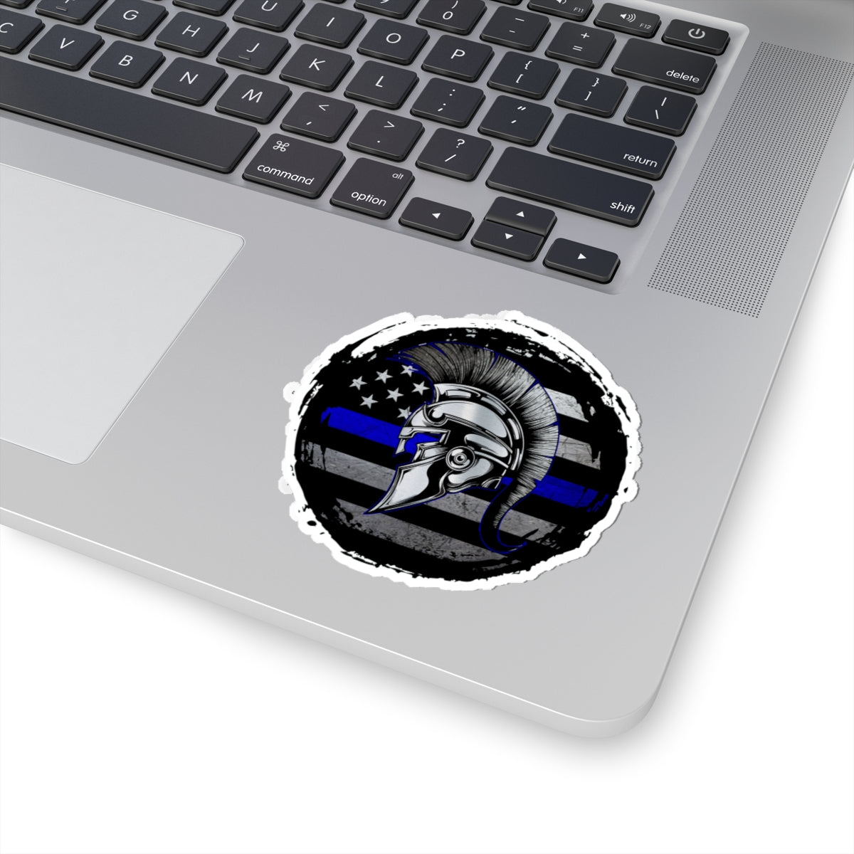 Grunge Spartan Warrior Skull Thin Blue Line Police Support Sticker ArtKiss-Cut Stickers