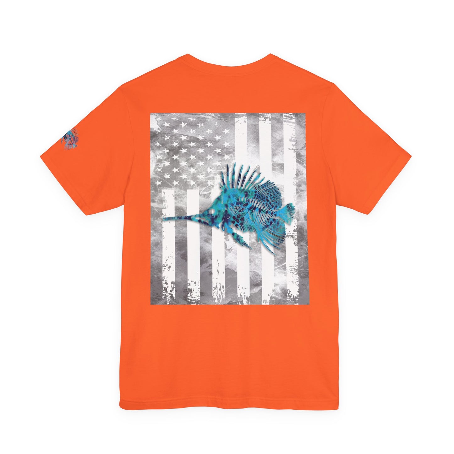 Fish Skeleton Grunge American Flag Tee, Patriotic Fishing Shirt, Vintage USA Bones, Fourth of July Apparel,