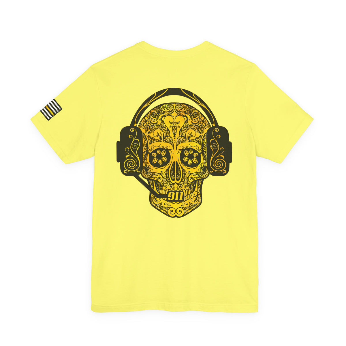 911 Dispatcher Sugar Skull Unisex Tee, Dispatcher Gift, Day of the Dead Shirt, Thin Gold Line,