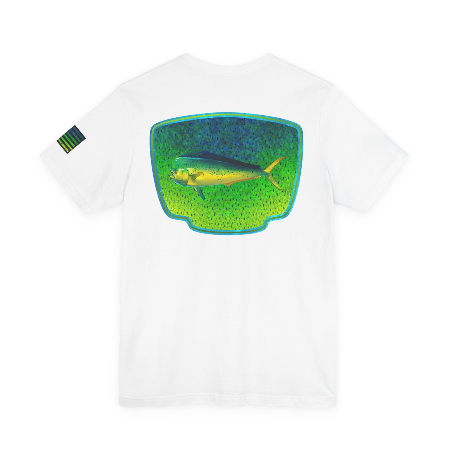 Bright Mahi Mahi Fish Skin Badge Tee – Bold Saltwater Fishing Shirt for Ocean Lovers