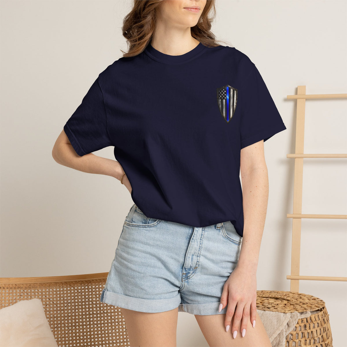 Thin Blue Line Skull T-Shirt — American Flag Police Support Tee
