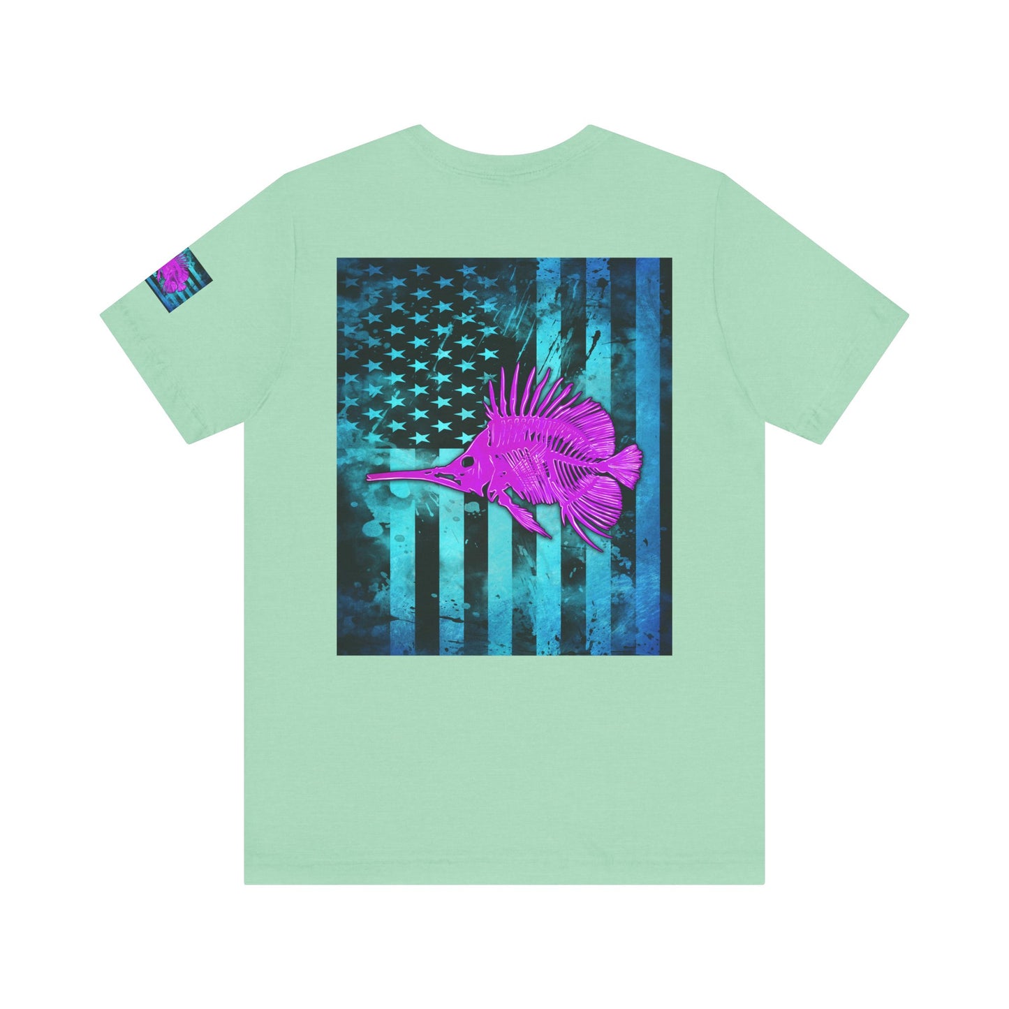 Pink Angler Grunge American Flag Tee, Patriotic USA Shirt, Vintage American Flag