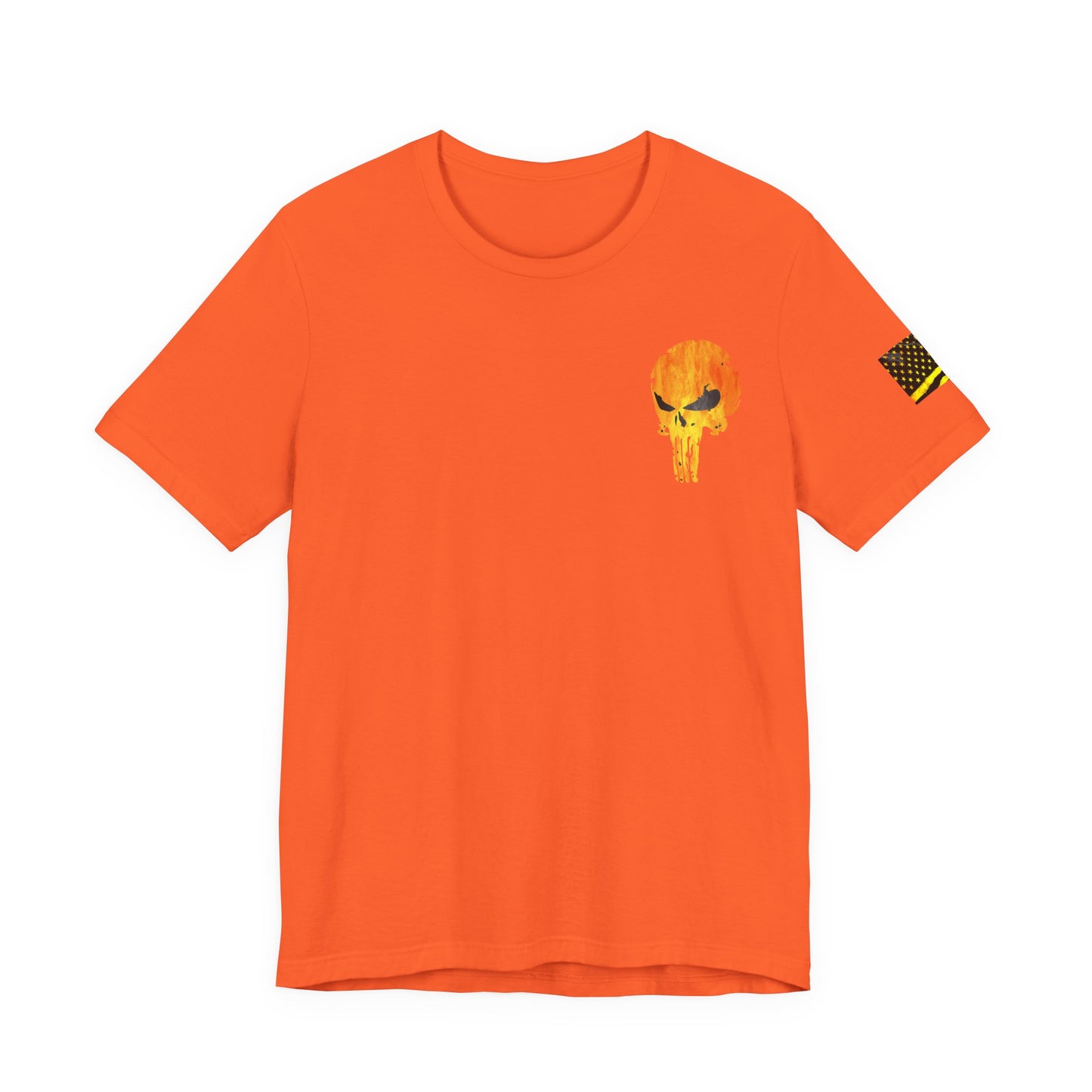 Orange Grunge Punisher Skull – Neon Grunge Vigilante Graphic for Shirts, Decals & Prints