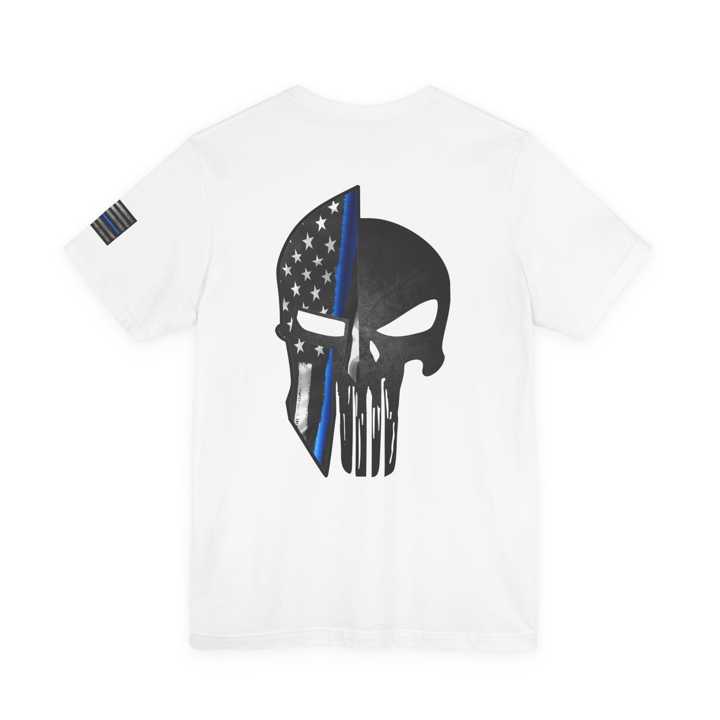 Grunge Spartan Helmet Thin Blue Line American Flag T-Shirt – Honor & Valor Police Tribute Tee