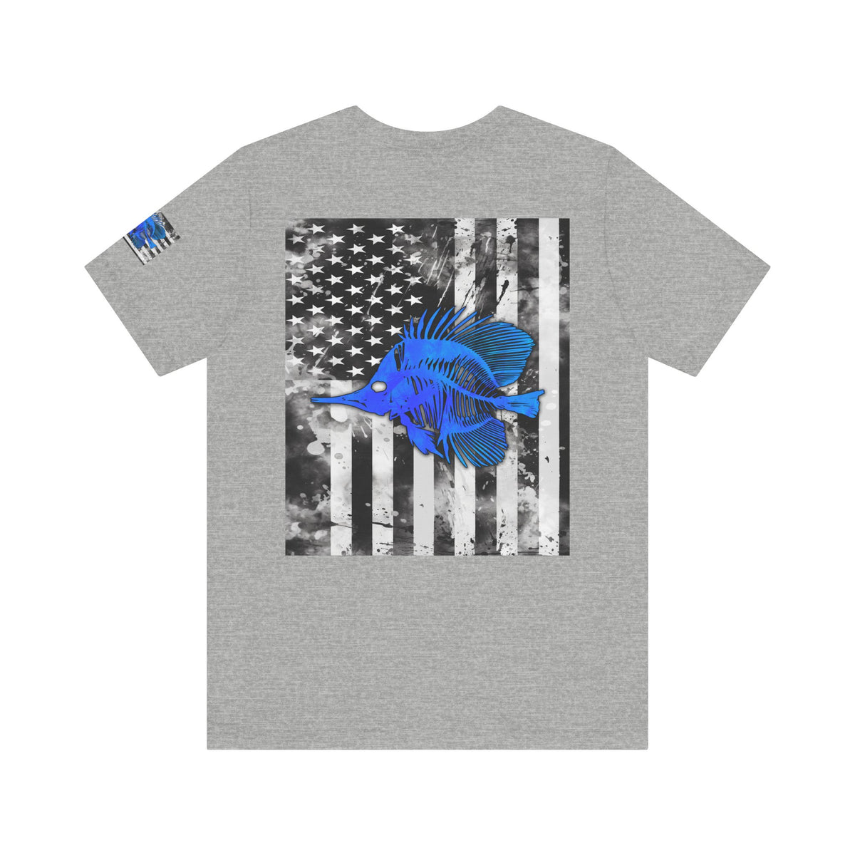 Blue Fish Skeleton Grunge American Flag Tee, Patriotic USA Shirt, Vintage American Flag