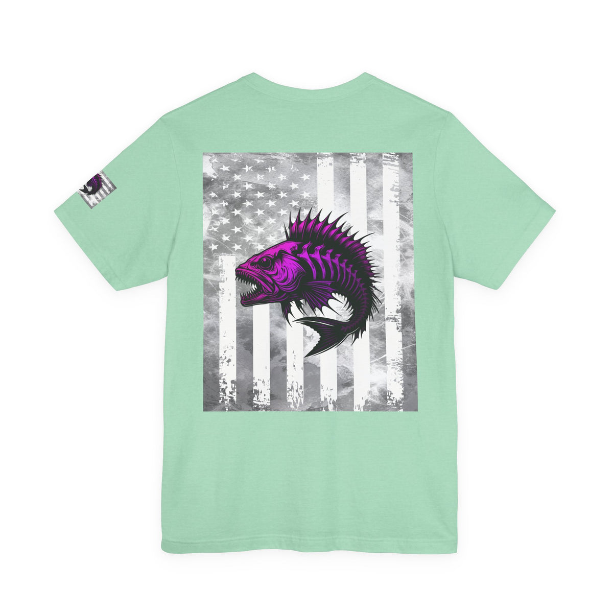 Fish Grunge American Flag Tee, Patriotic USA Shirt, Vintage American Flag
