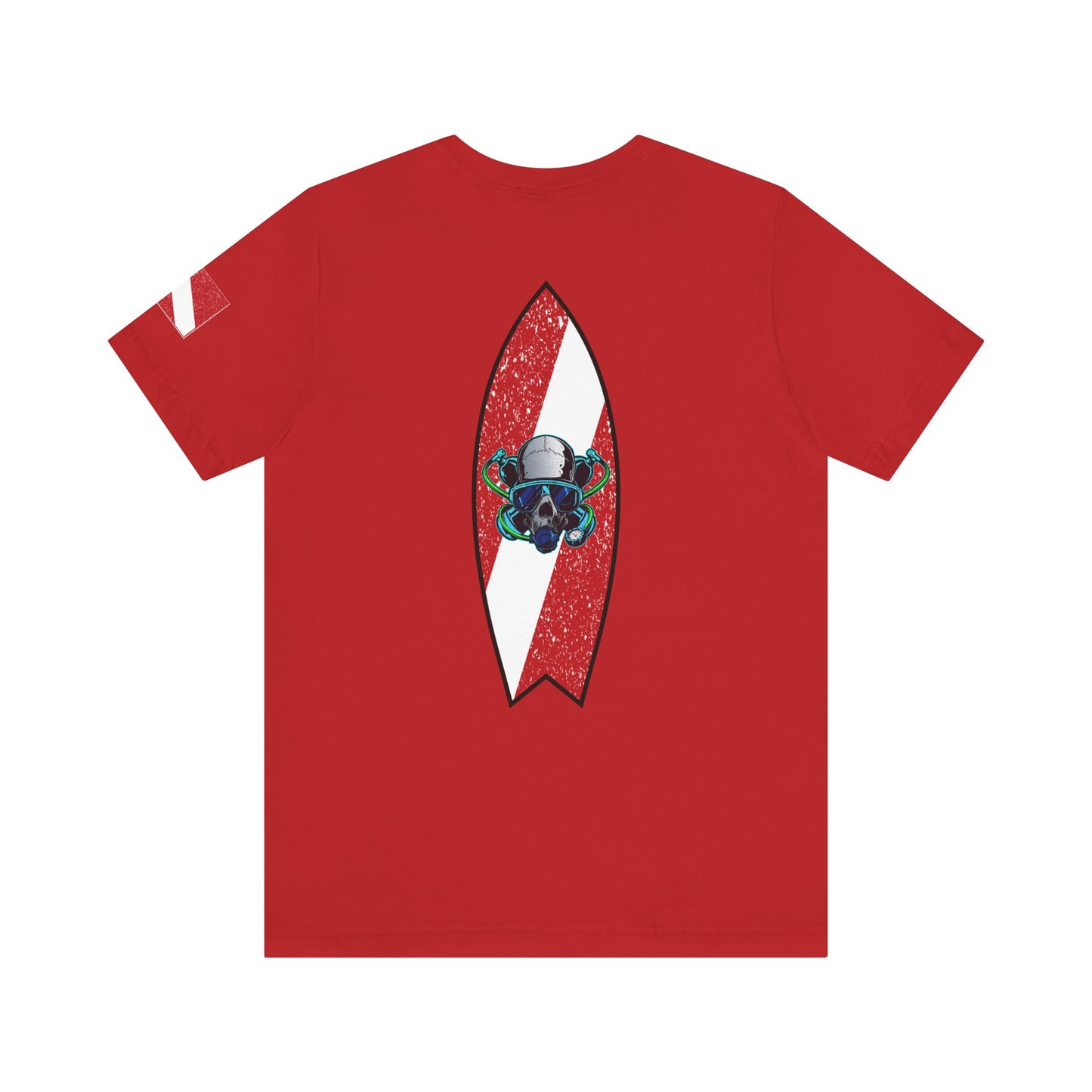 Scuba Diver Skull Red Dive Flag Design – Vintage Distressed Diving Flag Graphic with Oxygen Mask & Regulator, Retro Surfboard Decal, Nautical Tattoo Art