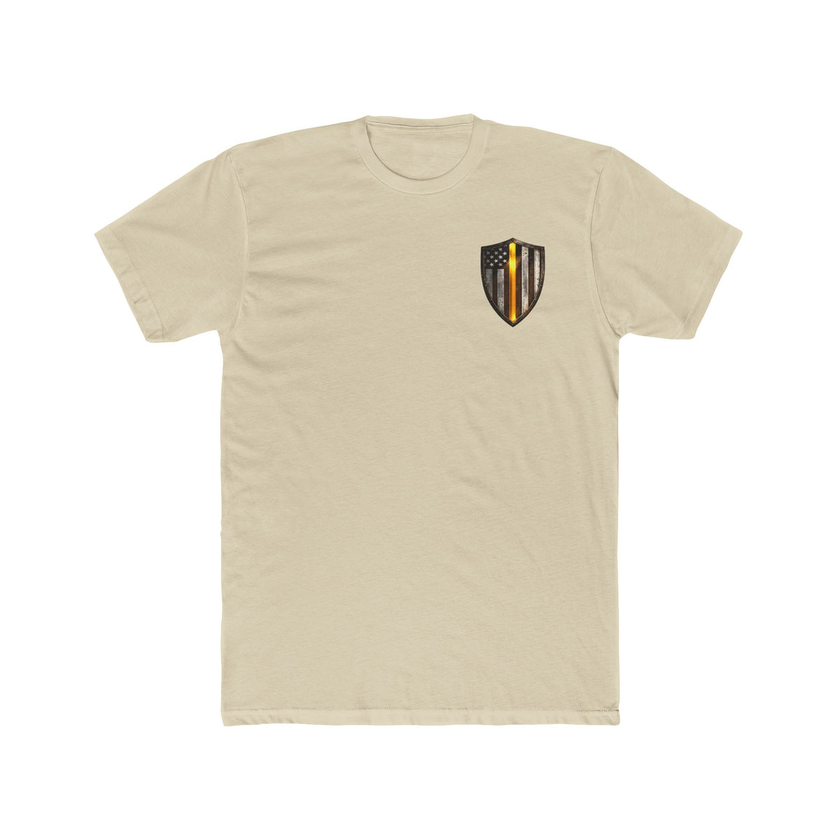 Thin Yellow Line Skull Tee — American Flag Shield & Back Skull Graphic