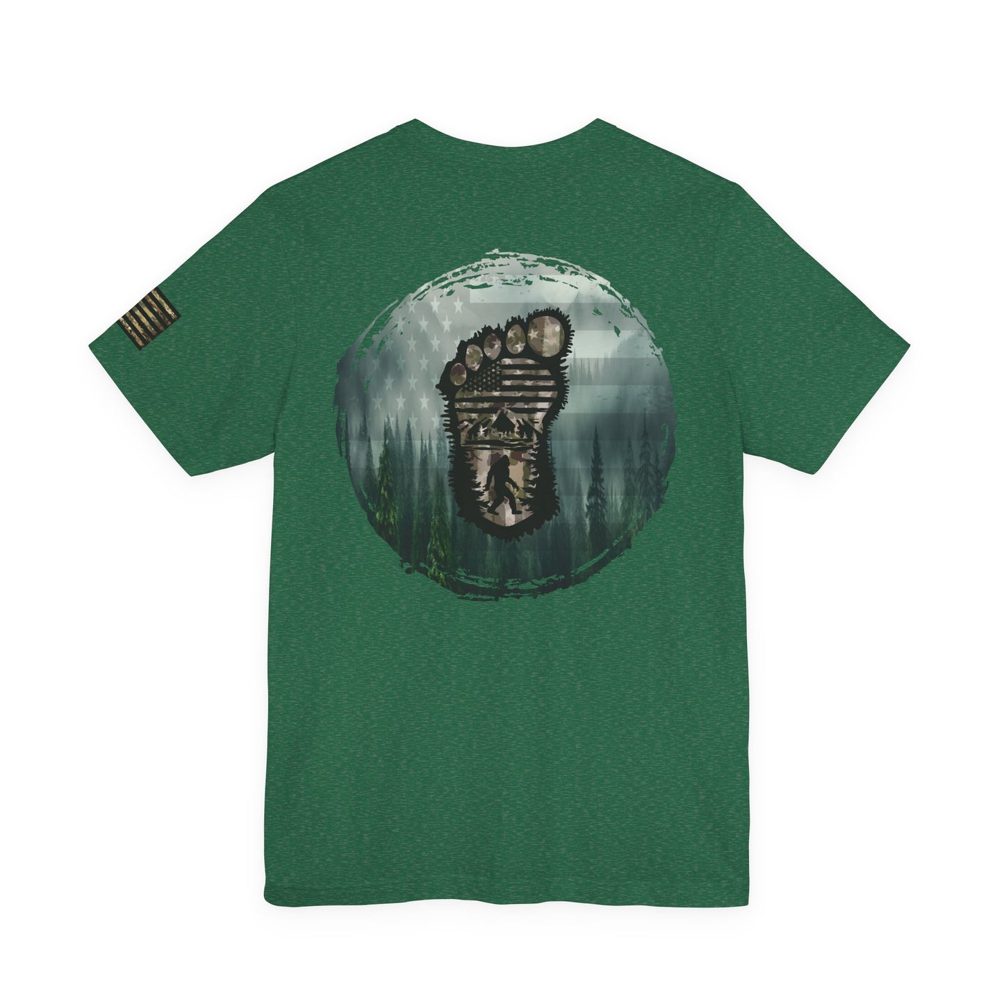 Bigfoot American Flag Camo Tee, Patriotic Sasquatch Shirt, USA Yetti Top, Men's Women's Unisex T-shirt, Cryptid Camouflage
