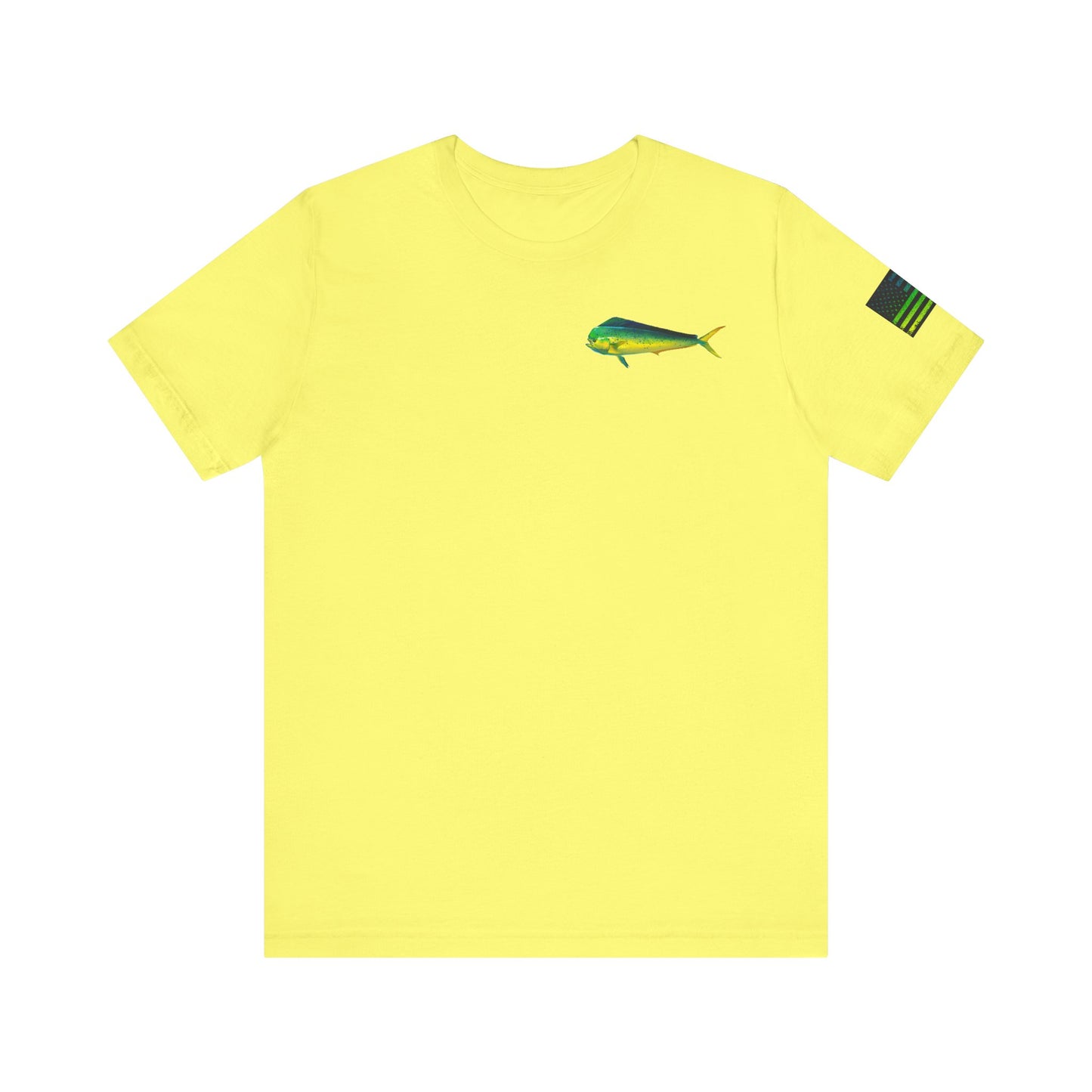 Patriotic Mahi Mahi Flag T-Shirt – Bold Saltwater Fishing Graphic Tee