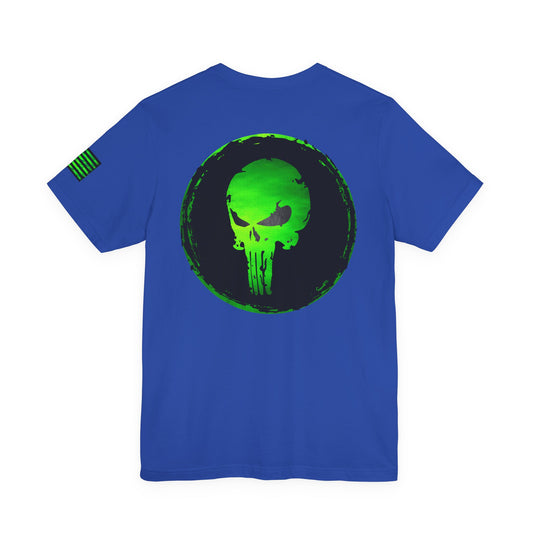 Toxic Green Punisher Skull – Neon Grunge Vigilante Graphic for Shirts, Decals & Prints