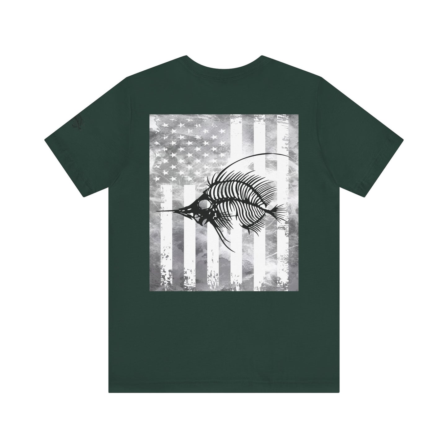 Fish Skeleton Grunge American Flag Tee, Patriotic USA Shirt, Vintage American Flag