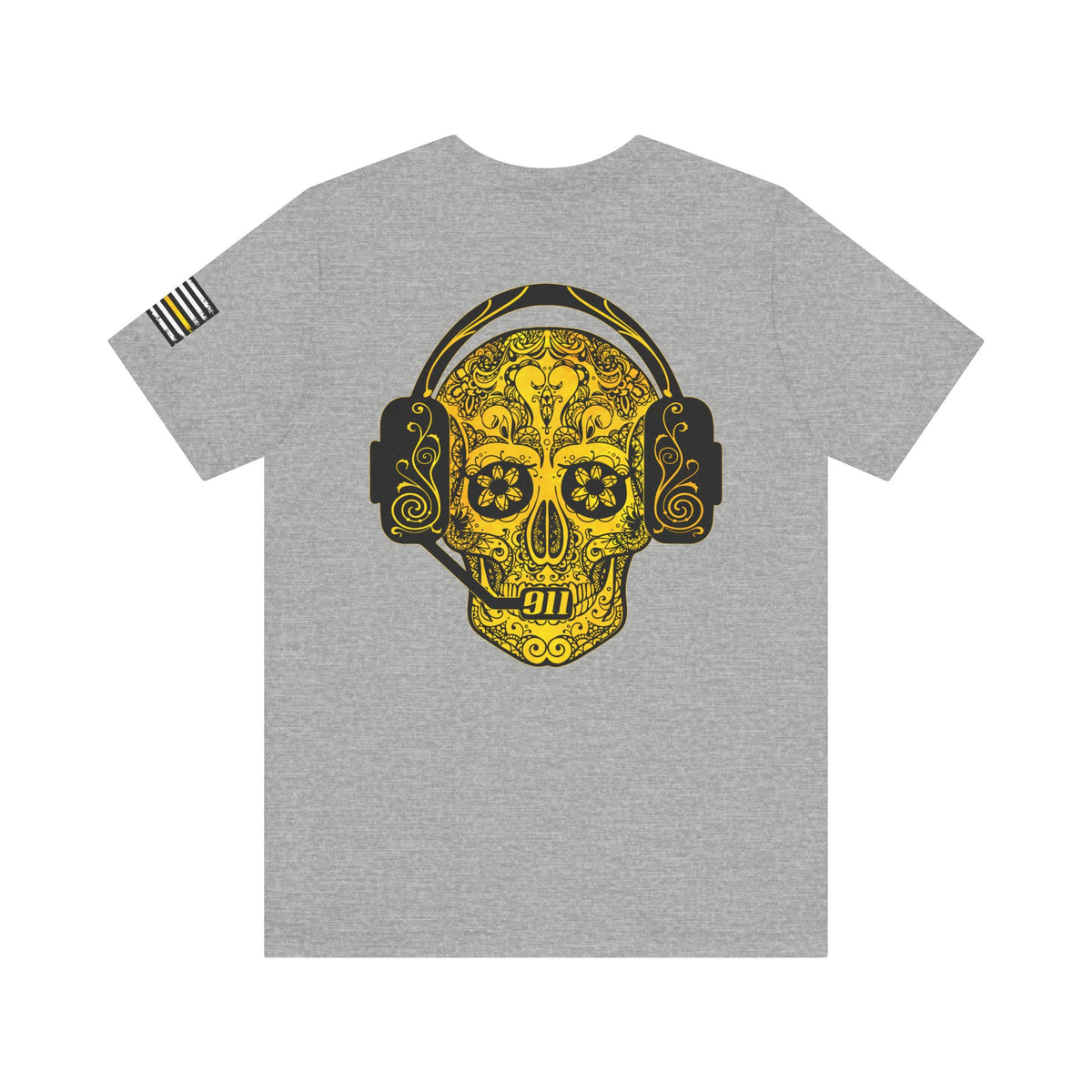 911 Dispatcher Sugar Skull Unisex Tee, Dispatcher Gift, Day of the Dead Shirt, Thin Gold Line,