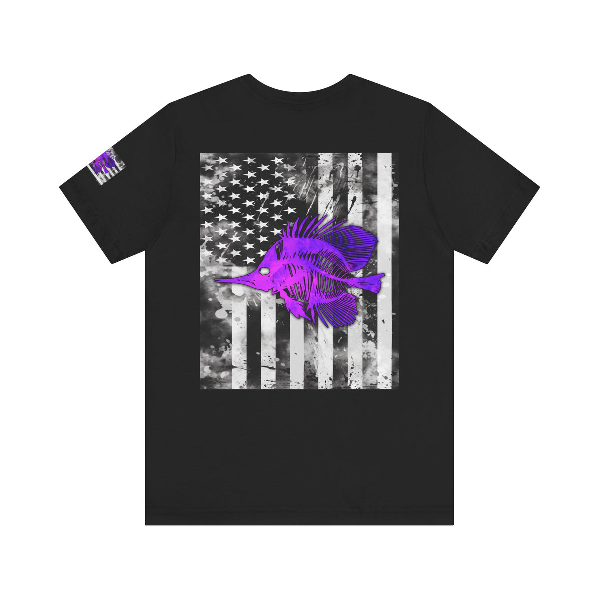 Purple Fish Angler Grunge American Flag Tee, Patriotic USA Shirt, Vintage American Flag