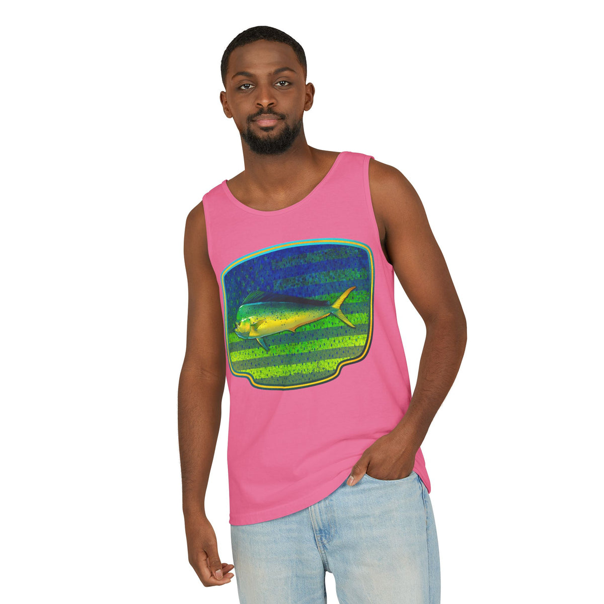 American Mahi Mahi Graphic Tank Top, Summer Apparel, Outdoors Shirt, Fishing Gear, Beachwear, Gifts for Anglers