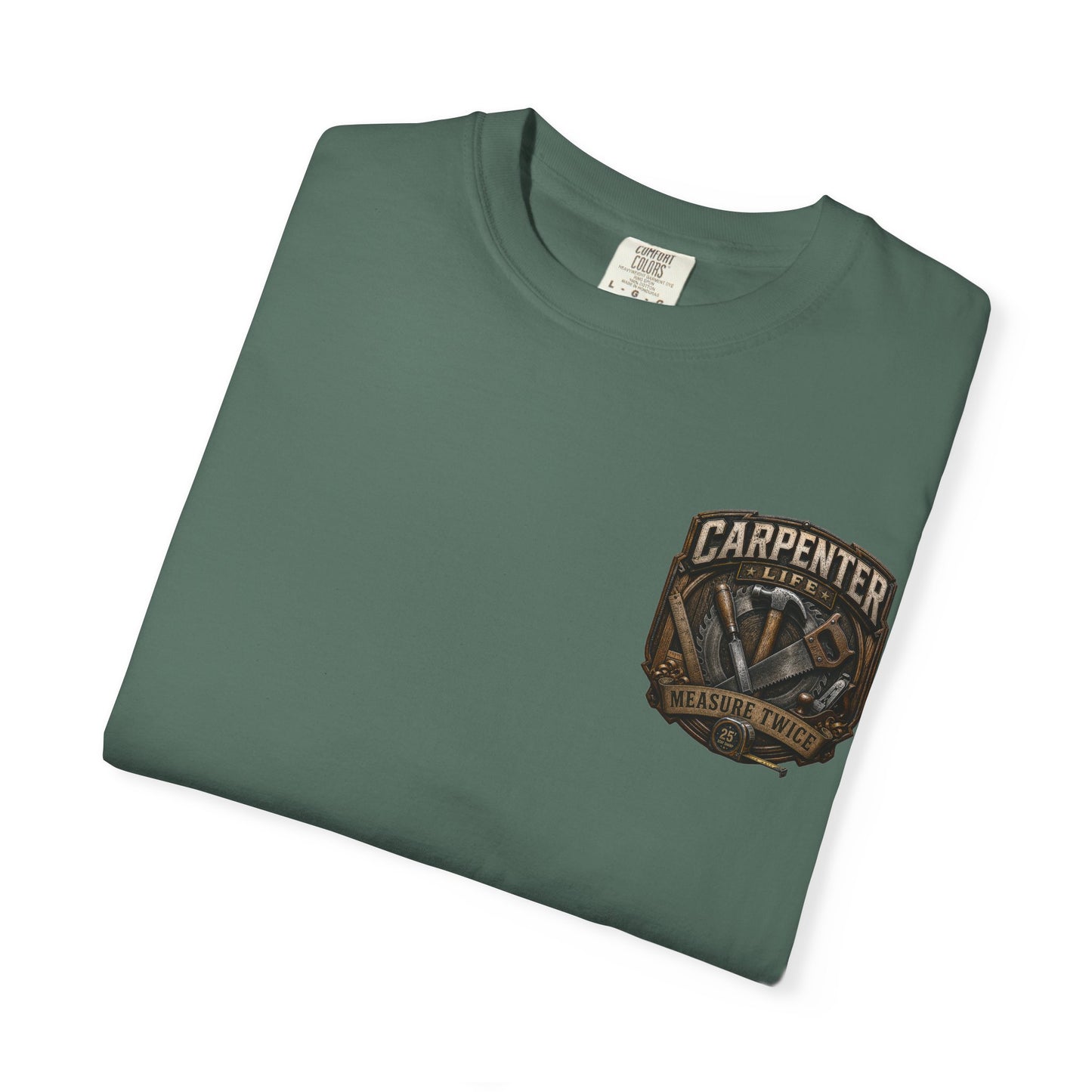Carpenter Life T-Shirt – 'Measure Twice' Vintage Tool Emblem