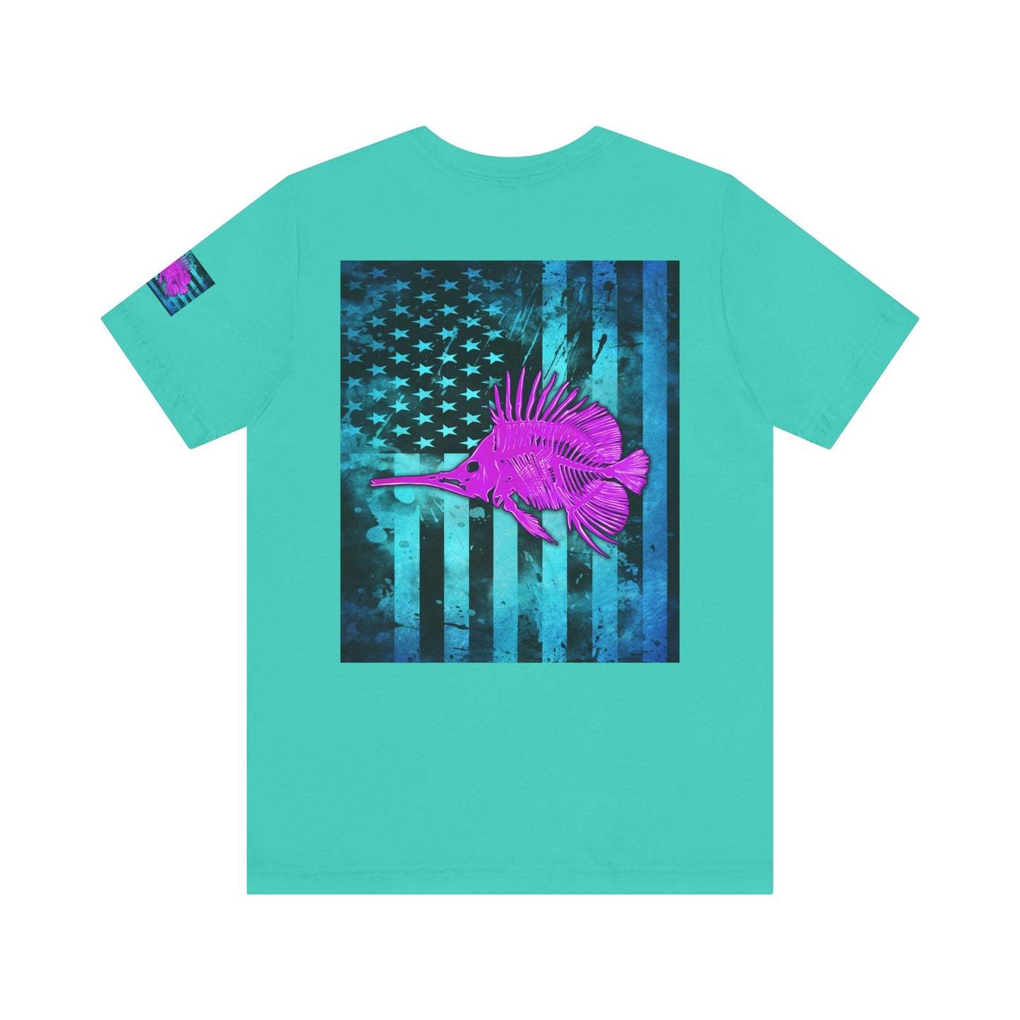 Pink Angler Grunge American Flag Tee, Patriotic USA Shirt, Vintage American Flag