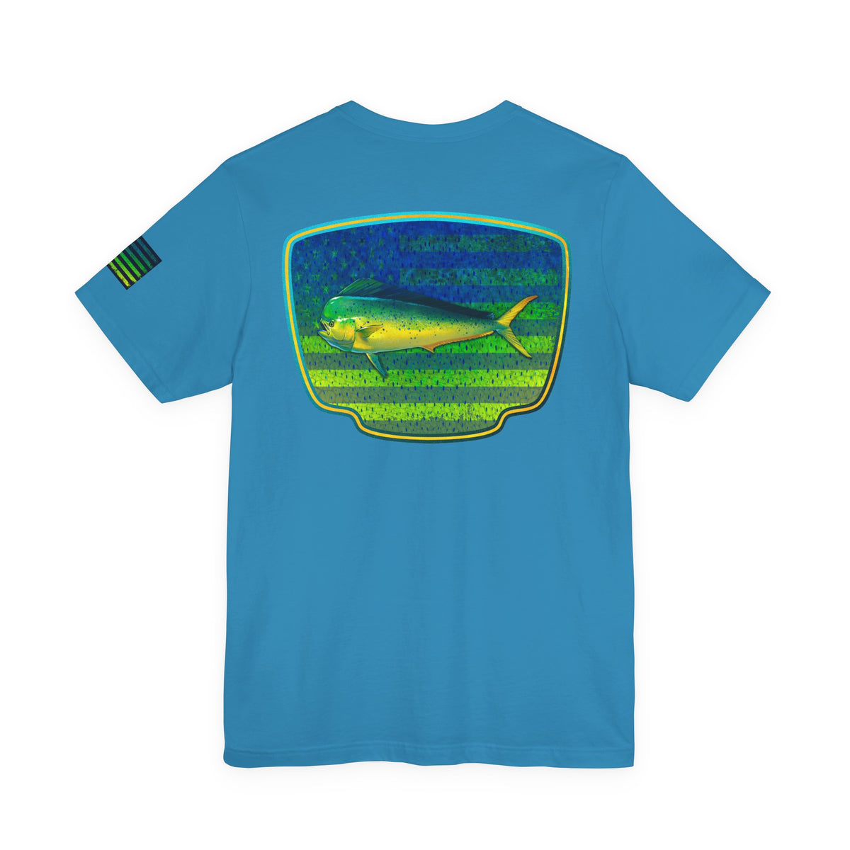 Patriotic Mahi Mahi Flag T-Shirt – Bold Saltwater Fishing Graphic Tee