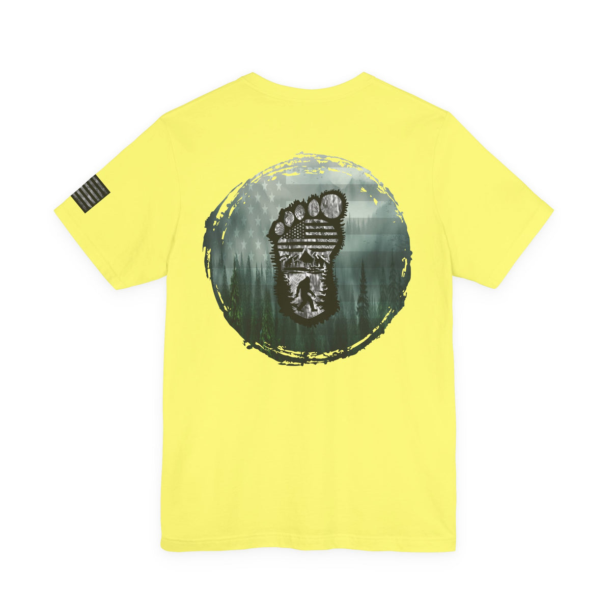 Bigfoot American Flag Camo Tee, Sasquatch Patriotic Shirt, Unisex Graphic Tee, Outdoor Adventure Top, Men's Women's Tee