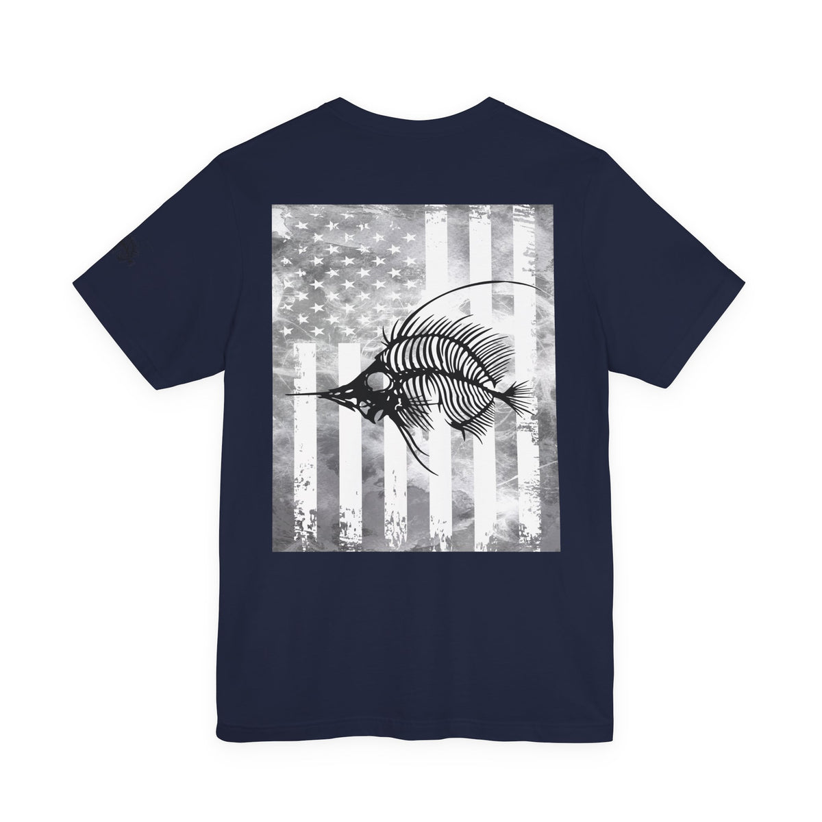 Fish Skeleton Grunge American Flag Tee, Patriotic USA Shirt, Vintage American Flag