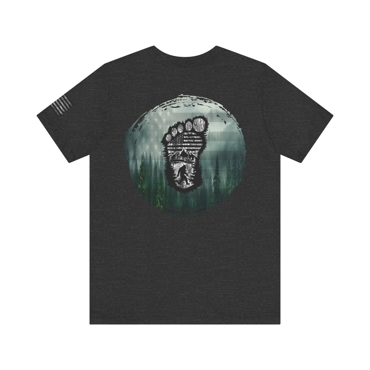 Bigfoot American Flag Camo Tee, Sasquatch Patriotic Shirt, Unisex Graphic Tee, Outdoor Adventure Top, Men's Women's Tee