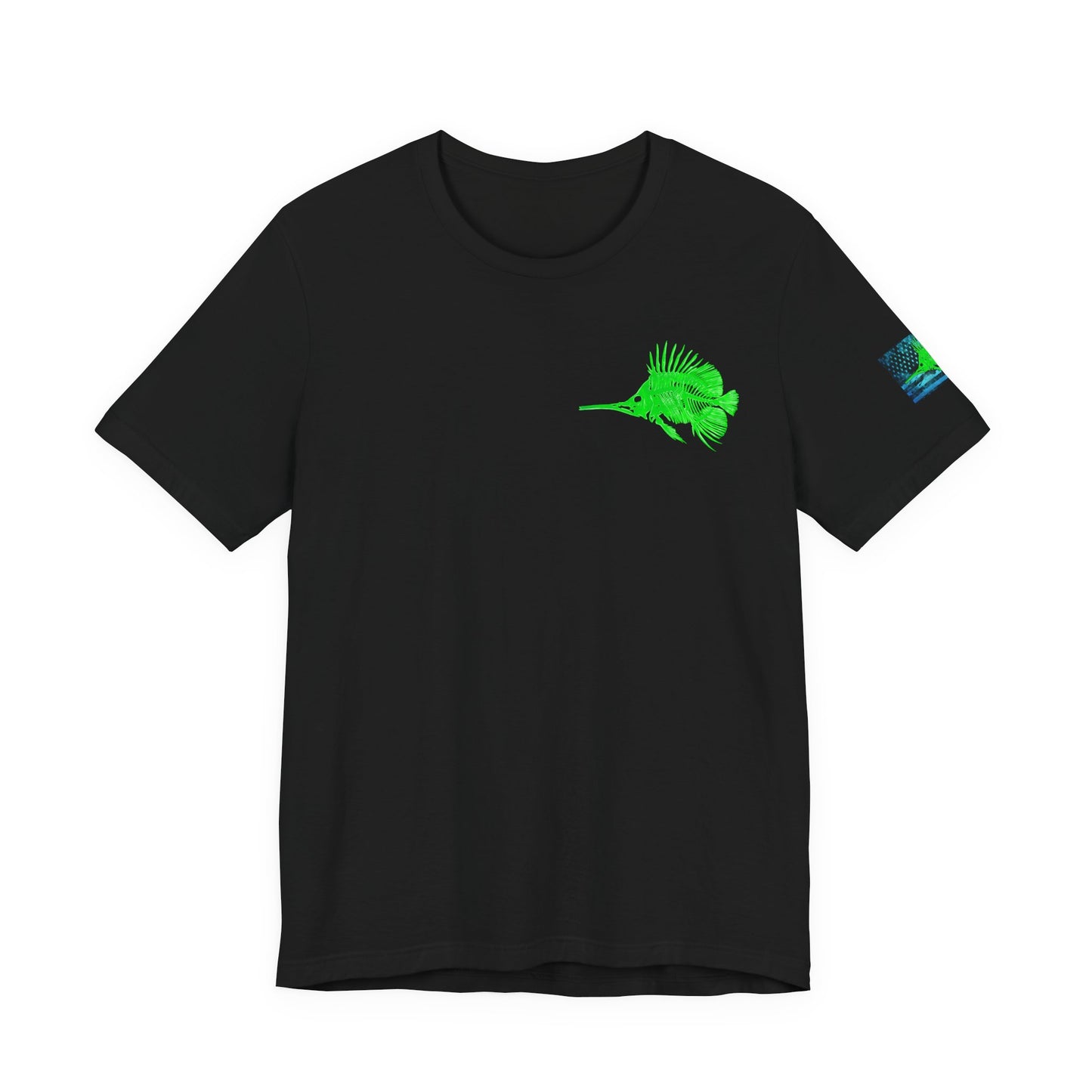 Green Fish Grunge American Flag Tee, Patriotic USA Shirt, Vintage American Flag
