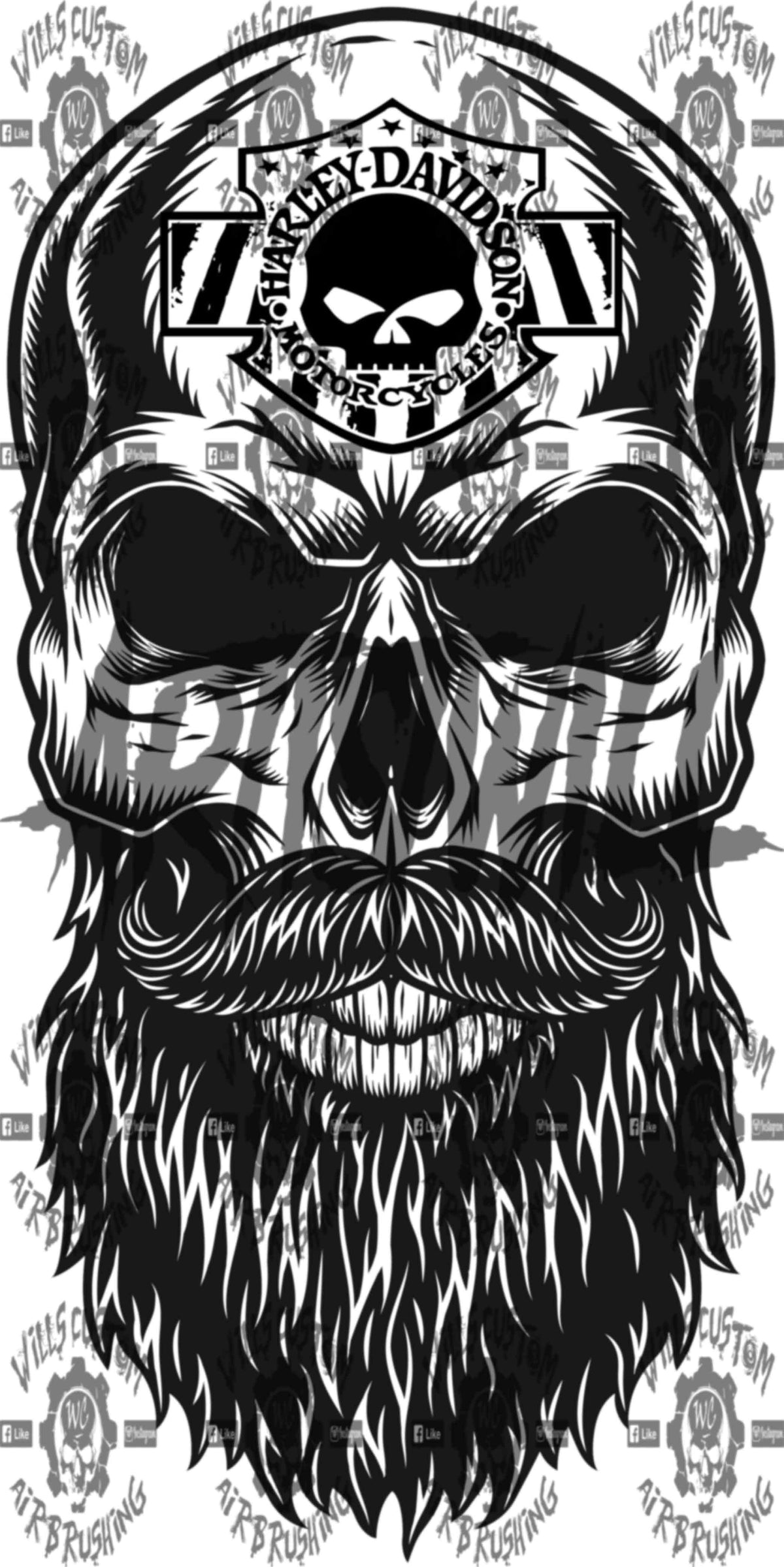 Harley Beard Skull SVG PNG – Biker Skull with Beard Digital Download